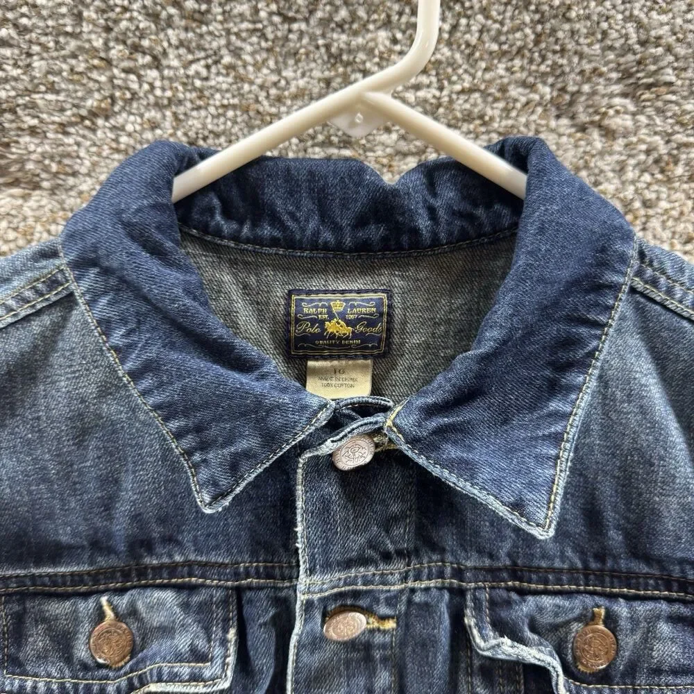 Polo Ralph Lauren Denim Jacket Girls 10 Blue Trucker Youth Cropped‎ Pockets Kids